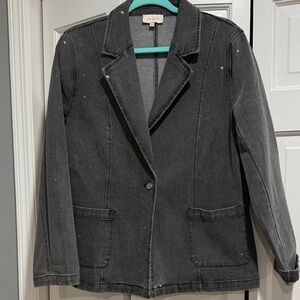 Skies Are Blue Black Denim Blazer with Subtle Sparkle